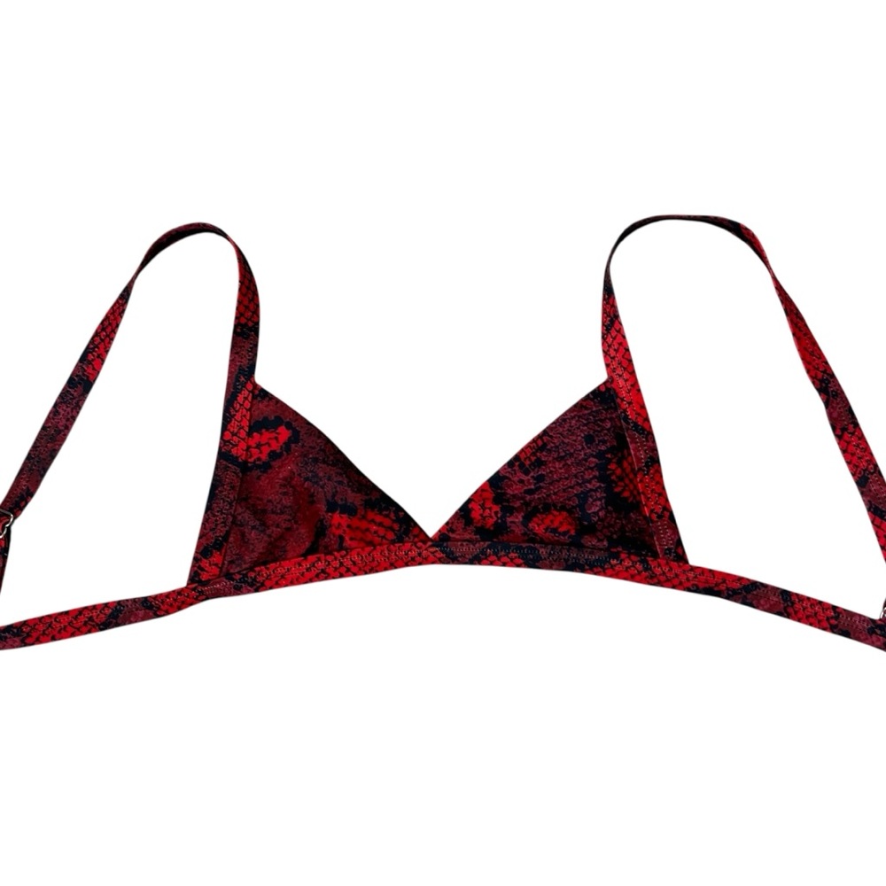 Red and Black Snake Print Bikini Top